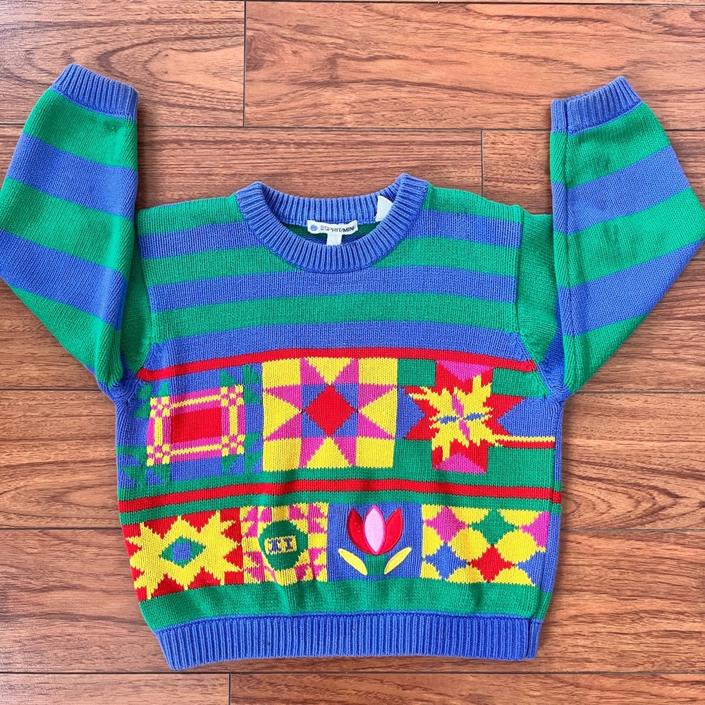 Amazing Vintage Esprit Kids Colorful Geometric Pattern Sweater